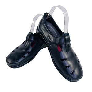 Orthofeet Womens Black Leather Mary Jane Orthopedic Comfort Shoes Hook Loop